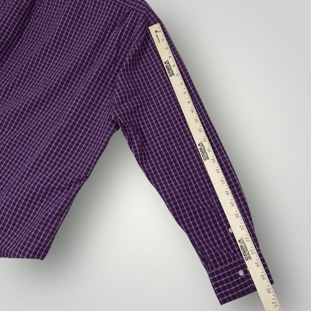 Polo Ralph Lauren Shirt Mens 17.5 XL Purple White Plaid Regent‎ Button Up
